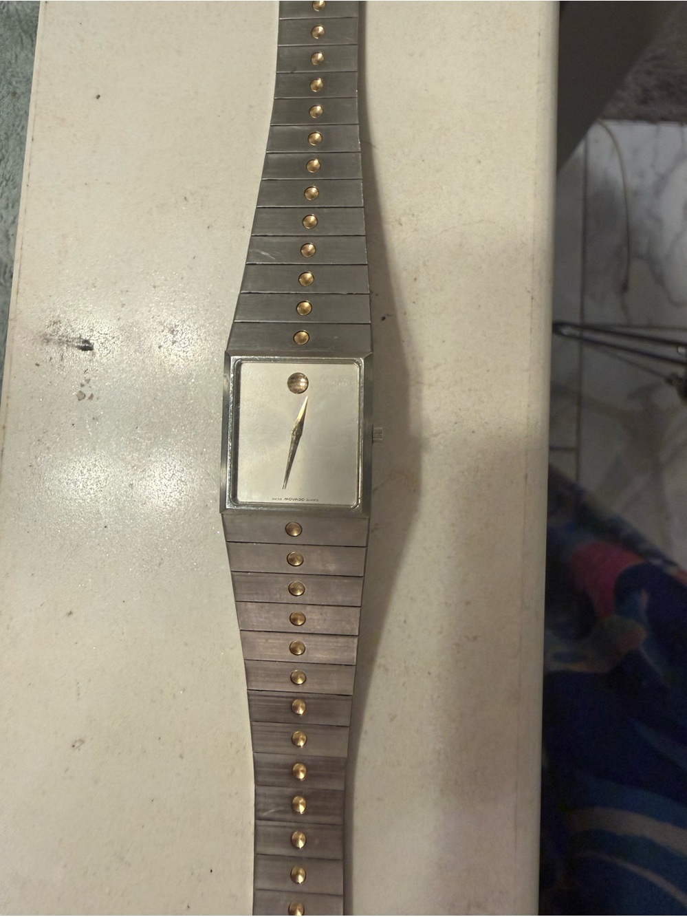 Vintage Movado Swiss Quartz Rectangular Museum Watch Two Tone Bracelet - Picture 4 of 10